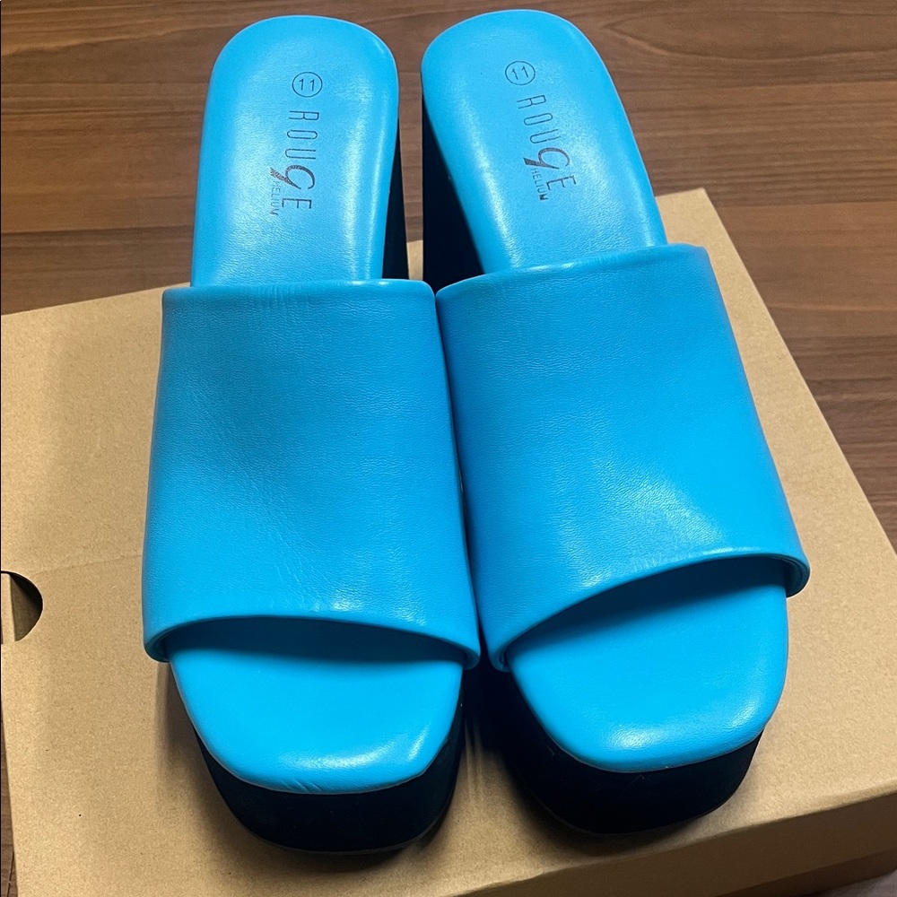 Blue Women's Slide Wedge Sandals